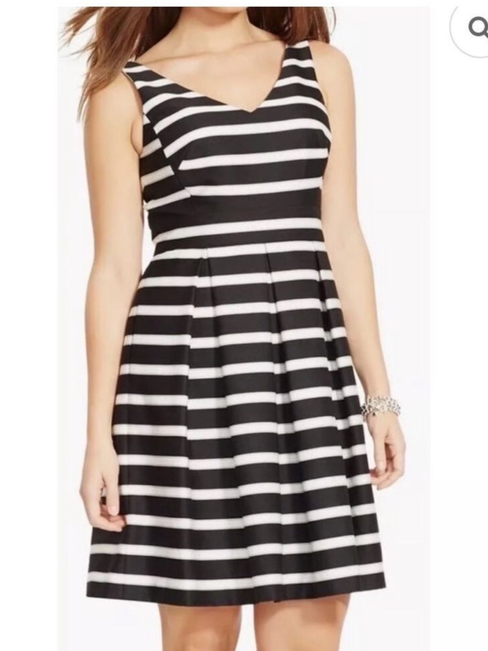 Ralph Lauren Striped Black and White Midi Dress SZ 14
